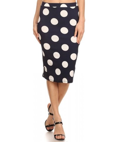 Women's Casual and Formal Polk-Dot Print High Wiasted Pencil Skirt Made in USA Navy/Big White Polka Dot $12.46 Skirts