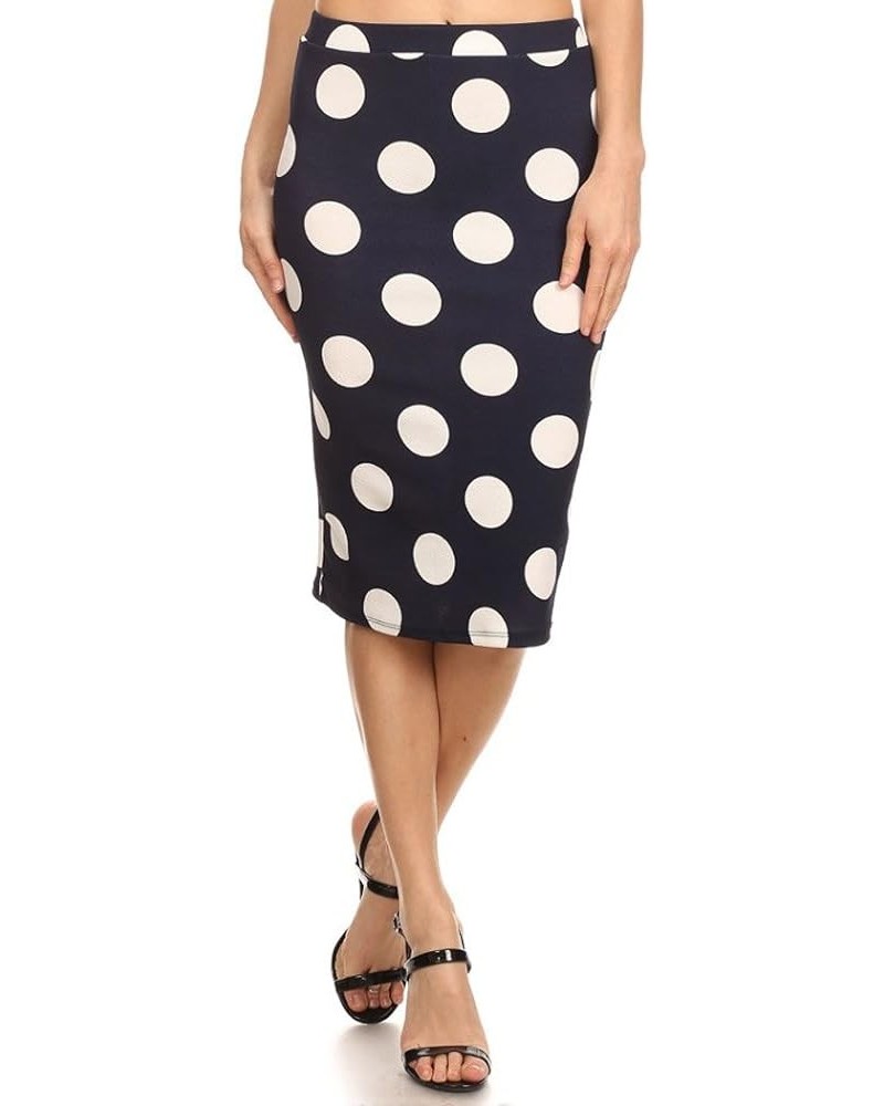 Women's Casual and Formal Polk-Dot Print High Wiasted Pencil Skirt Made in USA Navy/Big White Polka Dot $12.46 Skirts