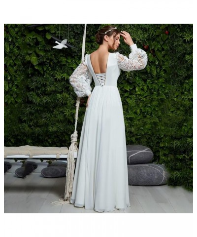 Long Sleeve Bridesmaid Dresses Chiffon Prom Dress Long Lace Applique Wedding Dress V Neck Formal Gowns with Slit Ivory $35.20...