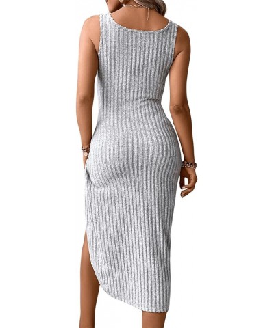 Women's Twist Front Asymmetrical Wrap Hem Tank Dress Plain Sleeveless Midi Dress Light Grey $22.22 Dresses