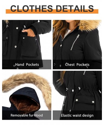 Womens Winter Water-reprllent Coat Thicken Puffer Jacket Warm Fleece Lined Parka With Fur Hood Coat Black $33.19 Jackets