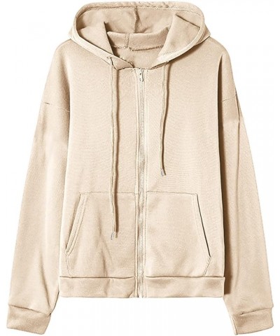 Womens Oversized Hoodie Sweatshirt Full Zip Up Jacket Drawstring Hooded Top Teen Girl Y2k Preppy Clothing with Pocket Beige 1...