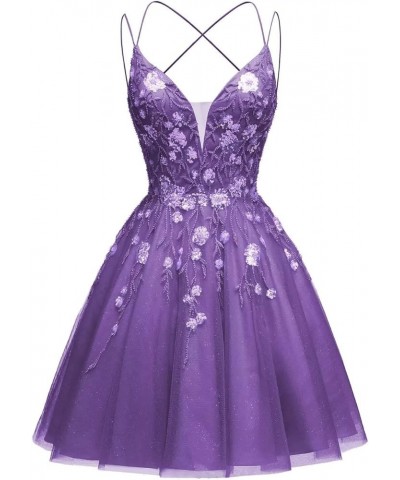 Lace Appliques Homecoming Dresses Short Tulle Prom Dress Cocktail Party Gowns Evening Dress Purple $32.00 Dresses