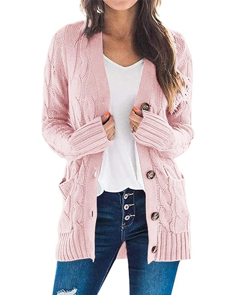 Women's Open Front Cardigan Sweaters Fashion Button Down Cable Knit Chunky Outwear Coats Dusty Pink $21.99 Sweaters