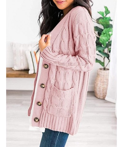 Women's Open Front Cardigan Sweaters Fashion Button Down Cable Knit Chunky Outwear Coats Dusty Pink $21.99 Sweaters