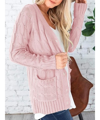 Women's Open Front Cardigan Sweaters Fashion Button Down Cable Knit Chunky Outwear Coats Dusty Pink $21.99 Sweaters