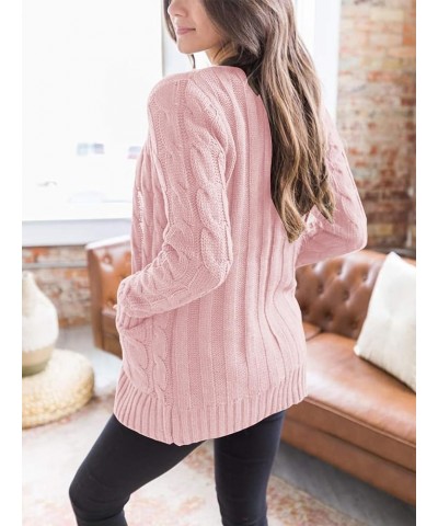 Women's Open Front Cardigan Sweaters Fashion Button Down Cable Knit Chunky Outwear Coats Dusty Pink $21.99 Sweaters