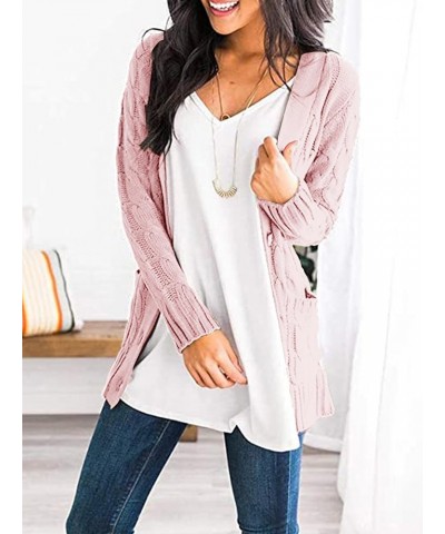 Women's Open Front Cardigan Sweaters Fashion Button Down Cable Knit Chunky Outwear Coats Dusty Pink $21.99 Sweaters