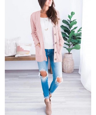 Women's Open Front Cardigan Sweaters Fashion Button Down Cable Knit Chunky Outwear Coats Dusty Pink $21.99 Sweaters