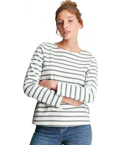 Women's Aubree Long Sleeve Jersey Top Cream Green Stripe $22.50 T-Shirts