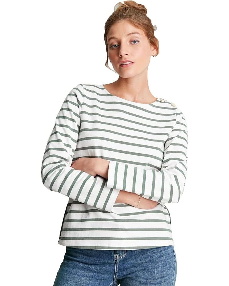 Women's Aubree Long Sleeve Jersey Top Cream Green Stripe $22.50 T-Shirts