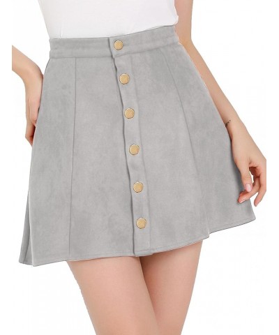 Women's Faux Suede Button A-Line High Waisted Halloween Flared Mini Short Skirt Gray $15.67 Skirts