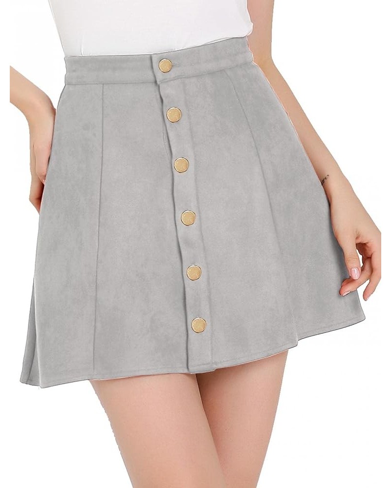 Women's Faux Suede Button A-Line High Waisted Halloween Flared Mini Short Skirt Gray $15.67 Skirts