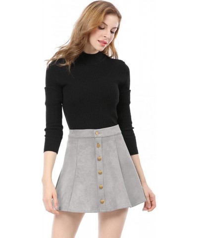 Women's Faux Suede Button A-Line High Waisted Halloween Flared Mini Short Skirt Gray $15.67 Skirts