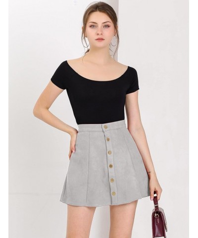 Women's Faux Suede Button A-Line High Waisted Halloween Flared Mini Short Skirt Gray $15.67 Skirts