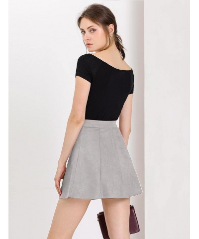 Women's Faux Suede Button A-Line High Waisted Halloween Flared Mini Short Skirt Gray $15.67 Skirts