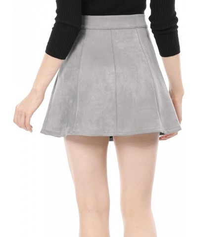 Women's Faux Suede Button A-Line High Waisted Halloween Flared Mini Short Skirt Gray $15.67 Skirts