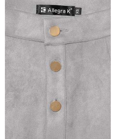 Women's Faux Suede Button A-Line High Waisted Halloween Flared Mini Short Skirt Gray $15.67 Skirts