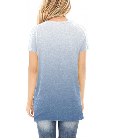 Women's Summer Short Sleeve T Shirts Sexy Criss Cross V Neck Tie Dye Tee Tops Twiss Knot Ombre Tunic Blouse 1-blue $7.37 Tops