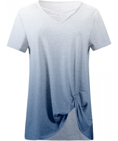 Women's Summer Short Sleeve T Shirts Sexy Criss Cross V Neck Tie Dye Tee Tops Twiss Knot Ombre Tunic Blouse 1-blue $7.37 Tops