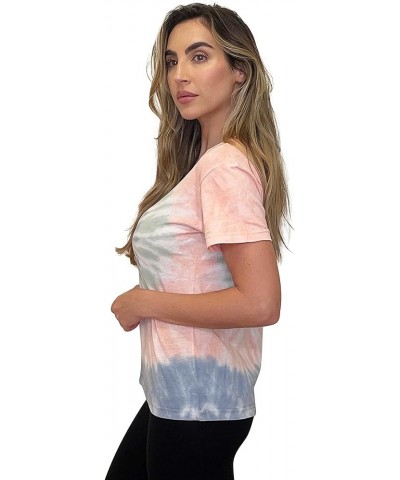 Tie Dye V-Neck T-Shirt Tie Dye Aqua Pink and Grey Swirl $8.69 Tops