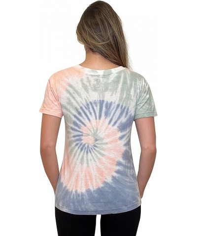 Tie Dye V-Neck T-Shirt Tie Dye Aqua Pink and Grey Swirl $8.69 Tops