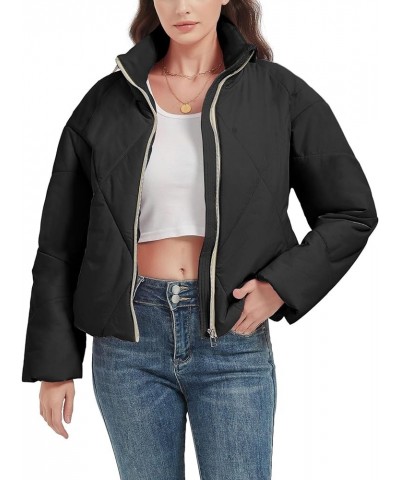 Women Quilted Cropped Jackets Winter Coats Crop Jackets LightWeight Jackets Black-2 $22.95 Jackets