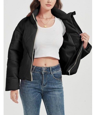 Women Quilted Cropped Jackets Winter Coats Crop Jackets LightWeight Jackets Black-2 $22.95 Jackets