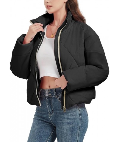 Women Quilted Cropped Jackets Winter Coats Crop Jackets LightWeight Jackets Black-2 $22.95 Jackets