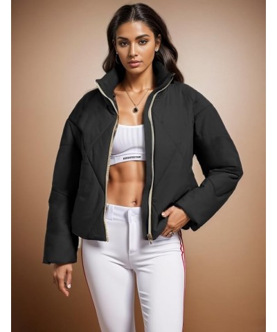 Women Quilted Cropped Jackets Winter Coats Crop Jackets LightWeight Jackets Black-2 $22.95 Jackets