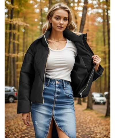 Women Quilted Cropped Jackets Winter Coats Crop Jackets LightWeight Jackets Black-2 $22.95 Jackets