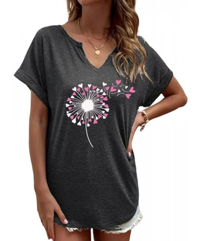 Women's T-Shirts V-Neck Dandelion Print Short Sleeve Casual Tee Tops Cute Graphic Shirts Solid Color Blouse Vlt-dgrey01 $12.5...