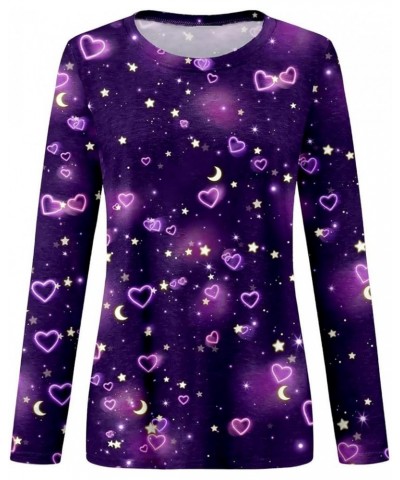 Valentine's Day Women's Tops Crewneck Casual 3/4 Length Sleeve Tshirt Love Heart Printed Loose Fit Blouse Tops 01-purple $7.7...