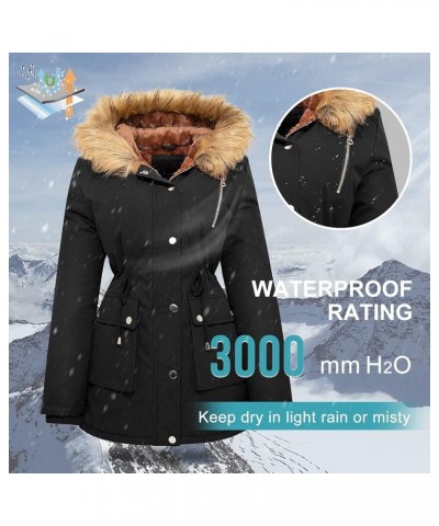 Womens Winter Water-reprllent Coat Thicken Puffer Jacket Warm Fleece Lined Parka With Fur Hood Coat Black $33.19 Jackets