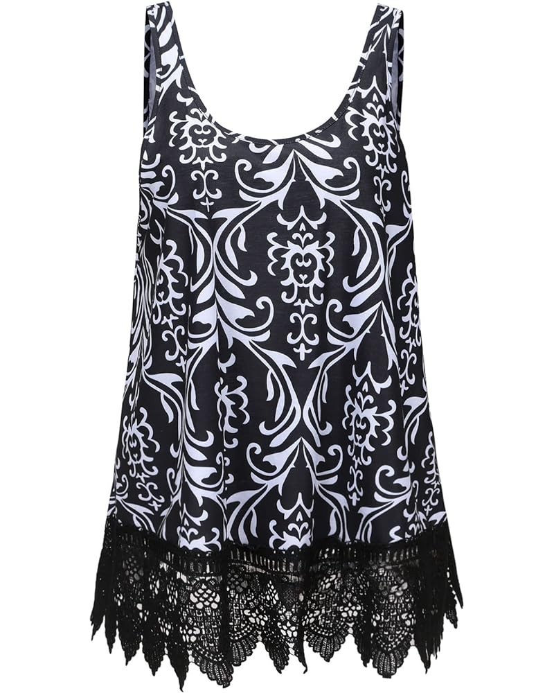 Plus Size Swing Lace Flowy Tank Top for Women F00 Black White Boho $10.75 Tanks