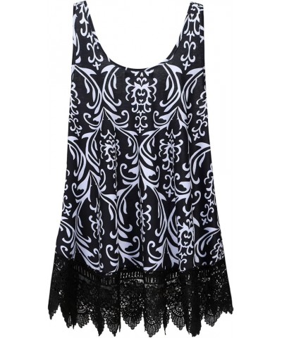 Plus Size Swing Lace Flowy Tank Top for Women F00 Black White Boho $10.75 Tanks