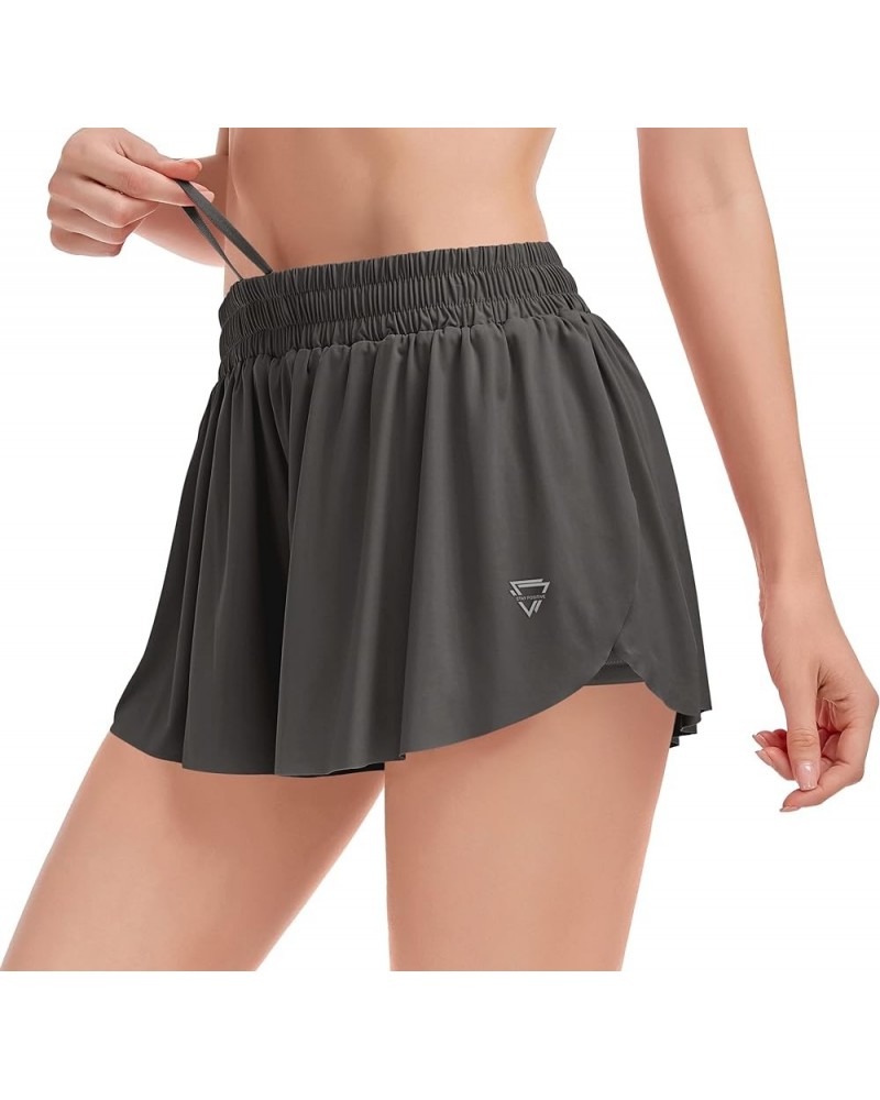 2 in 1 Womens Flowy Athletic Shorts for Running,Yoga,Workout,Biker Butterfly Shorts with Pocket in Summer Grey - New $8.69 Ac...