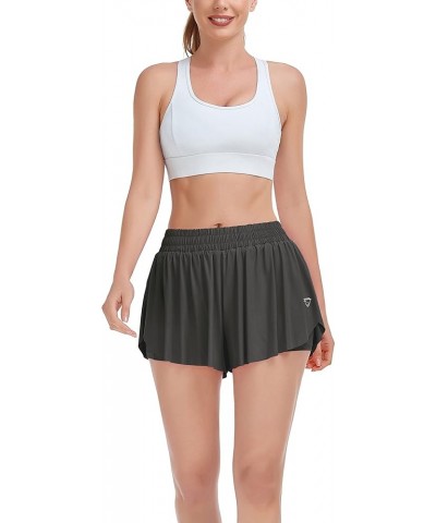 2 in 1 Womens Flowy Athletic Shorts for Running,Yoga,Workout,Biker Butterfly Shorts with Pocket in Summer Grey - New $8.69 Ac...