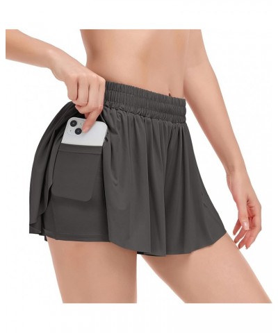 2 in 1 Womens Flowy Athletic Shorts for Running,Yoga,Workout,Biker Butterfly Shorts with Pocket in Summer Grey - New $8.69 Ac...