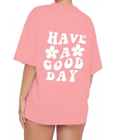 Women’s Oversize Graphic Printed T-Shirts Short Sleeve Drop Shoulder Round Neck Loose Tee Shirt Tops Peachy Pink $12.04 T-Shirts