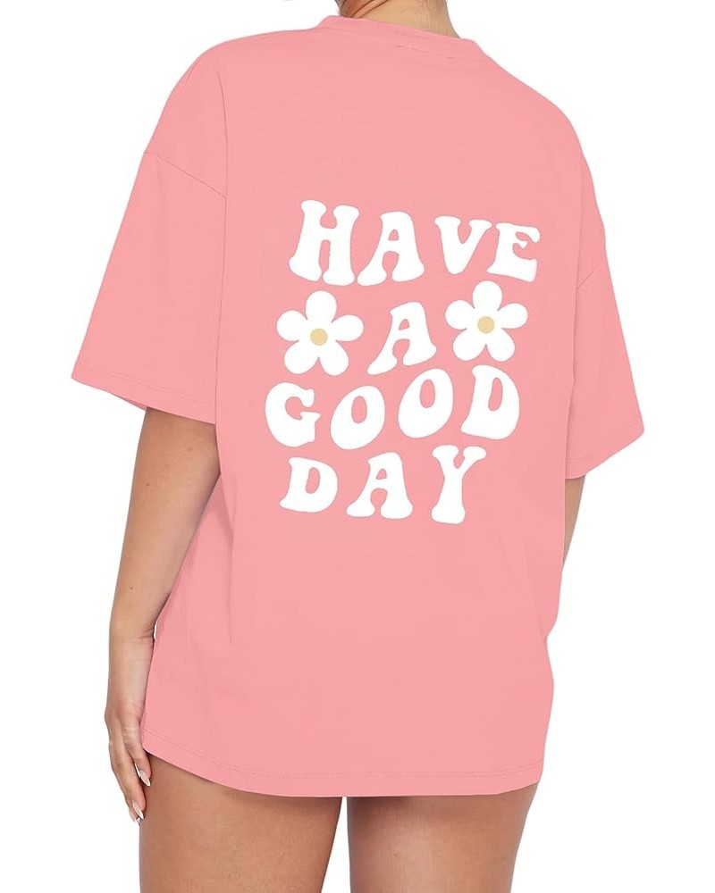 Women’s Oversize Graphic Printed T-Shirts Short Sleeve Drop Shoulder Round Neck Loose Tee Shirt Tops Peachy Pink $12.04 T-Shirts