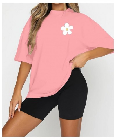 Women’s Oversize Graphic Printed T-Shirts Short Sleeve Drop Shoulder Round Neck Loose Tee Shirt Tops Peachy Pink $12.04 T-Shirts