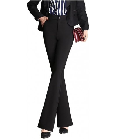 Women's Business Stretchy Regular Solid Color Bootcut Dress Pants with Pockets Black $18.23 Pants