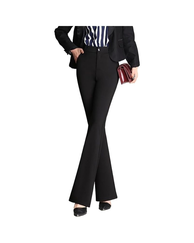 Women's Business Stretchy Regular Solid Color Bootcut Dress Pants with Pockets Black $18.23 Pants