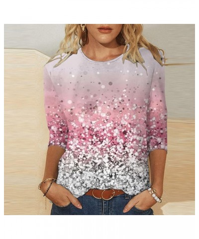 Womens 3/4 Sleeve Tops 2024 Plus Size Cute Print T Shirts Dressy Casual Trendy Three Quarter Length Sleeve Tunic Soft Tees 07...