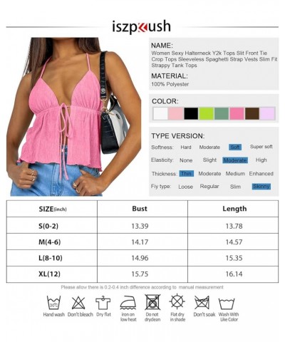 Women Sexy Halterneck Y2k Tops Slit Front Tie Crop Tops Sleeveless Spaghetti Strap Vests Slim Fit Strappy Tank Tops Rose Red ...