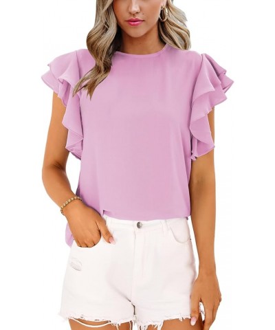 Short Sleeve V Neck T Shirts for Womens Summer Tops Casual Tunic Tops Loose Fit Pink Crewneck $9.71 Tops