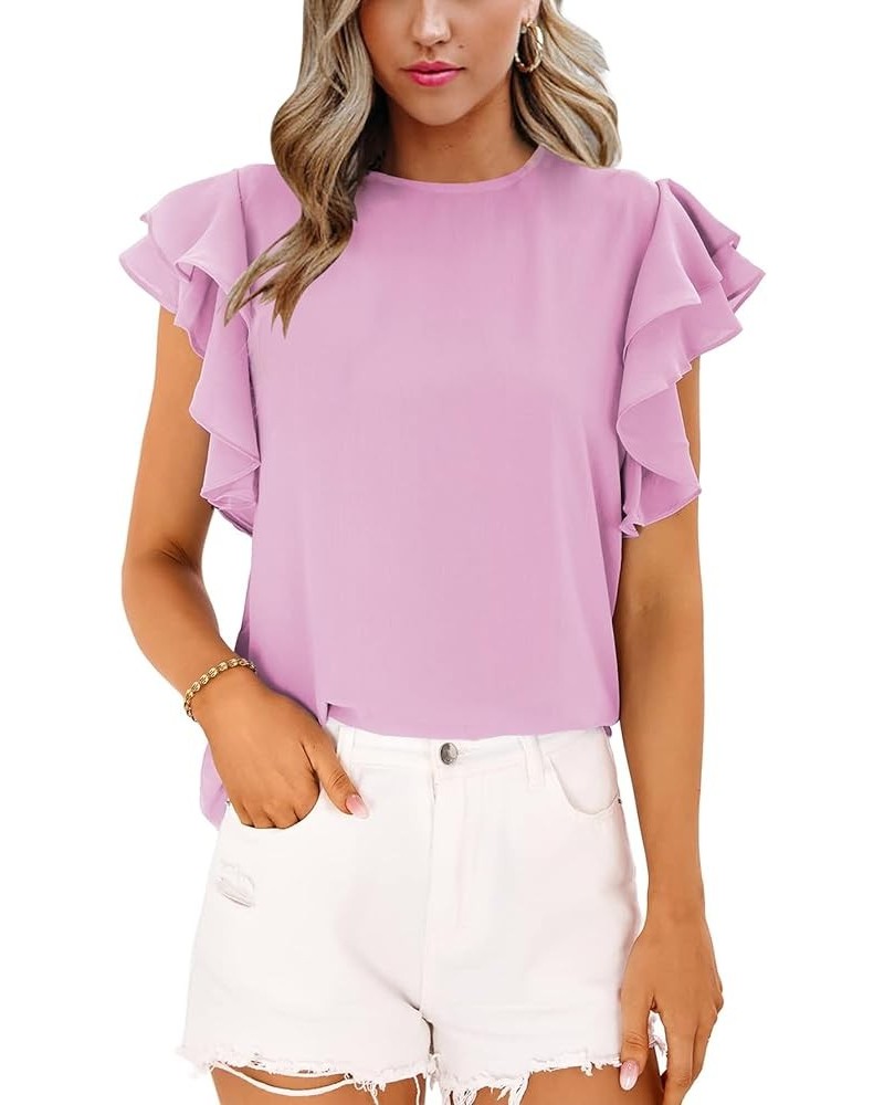 Short Sleeve V Neck T Shirts for Womens Summer Tops Casual Tunic Tops Loose Fit Pink Crewneck $9.71 Tops