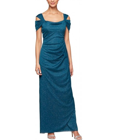 Women's Long Cold Shoulder Dress (Petite and Regular Sizes) Peacock Glitter $42.47 Dresses