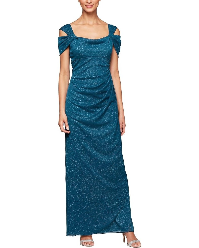 Women's Long Cold Shoulder Dress (Petite and Regular Sizes) Peacock Glitter $42.47 Dresses